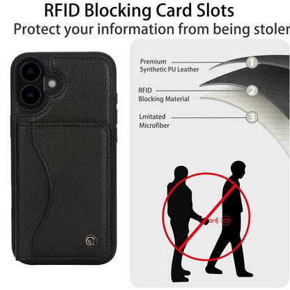 For iPhone 16 Plus AwQuer Horizontal Flip Card Bag Holder Leather Phone Case(Black)