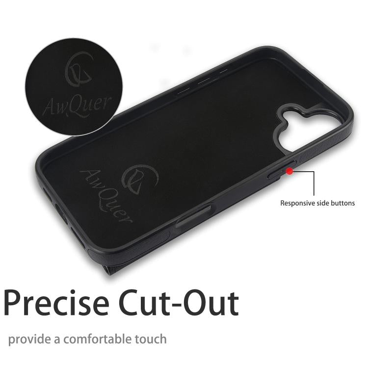 For iPhone 16 Plus AwQuer Horizontal Flip Card Bag Holder Leather Phone Case(Black)