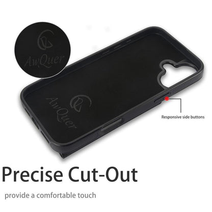 For iPhone 16 Plus AwQuer Horizontal Flip Card Bag Holder Leather Phone Case(Black)