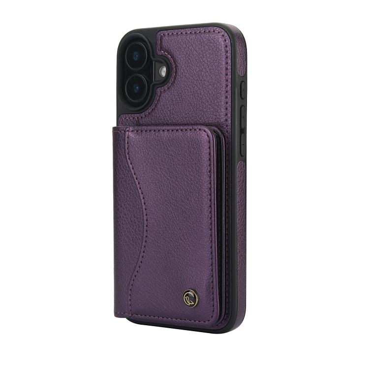 For iPhone 16 Plus AwQuer Horizontal Flip Card Bag Holder Leather Phone Case(Dark Purple)