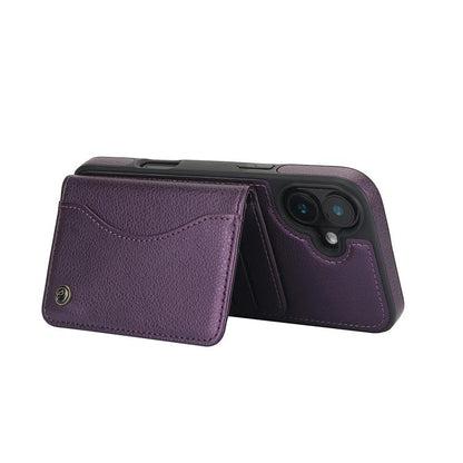 For iPhone 16 Plus AwQuer Horizontal Flip Card Bag Holder Leather Phone Case(Dark Purple)