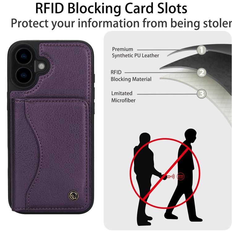 For iPhone 16 Plus AwQuer Horizontal Flip Card Bag Holder Leather Phone Case(Dark Purple)