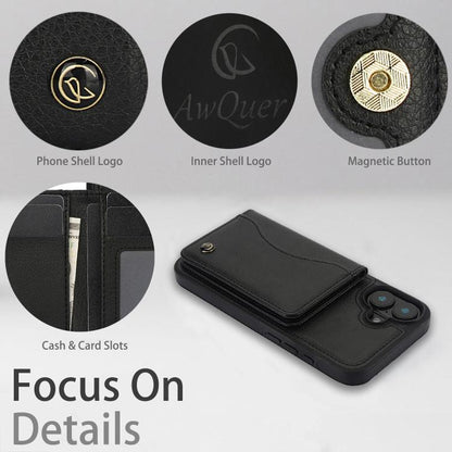 For iPhone 16 AwQuer Horizontal Flip Card Bag Holder Leather Phone Case(Black)