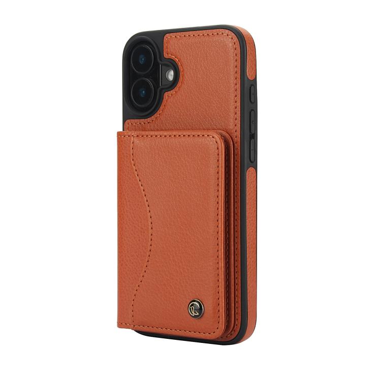 For iPhone 16 AwQuer Horizontal Flip Card Bag Holder Leather Phone Case(Brown)