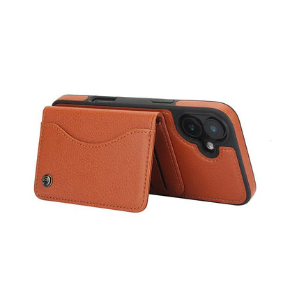 For iPhone 16 AwQuer Horizontal Flip Card Bag Holder Leather Phone Case(Brown)