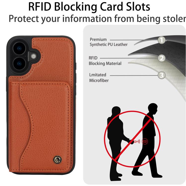 For iPhone 16 AwQuer Horizontal Flip Card Bag Holder Leather Phone Case(Brown)