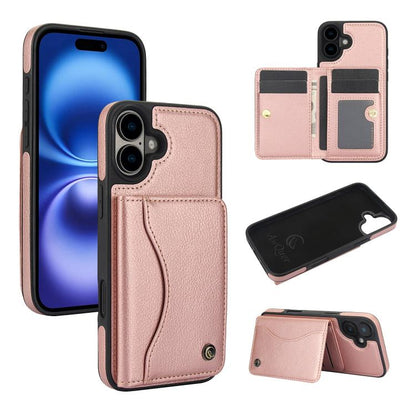 Pour iPhone 16 AwQuer Étui portefeuille à rabat horizontal en cuir (or rose)