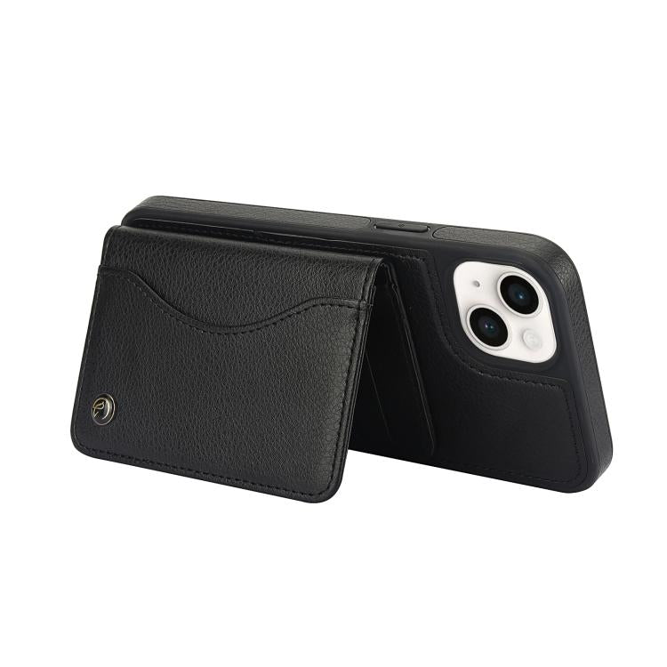 For iPhone 15 AwQuer Horizontal Flip Card Bag Holder Leather Phone Case(Black)