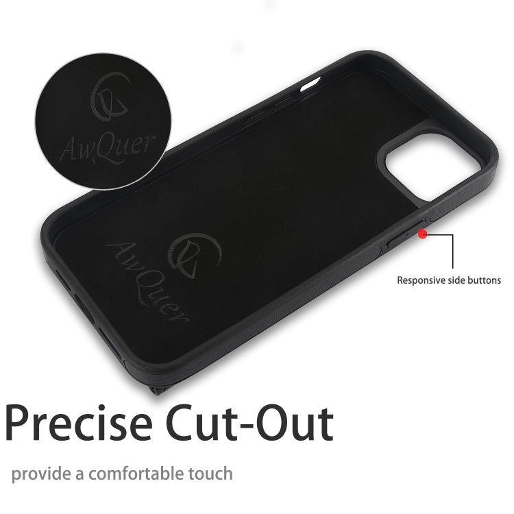 For iPhone 15 AwQuer Horizontal Flip Card Bag Holder Leather Phone Case(Black)