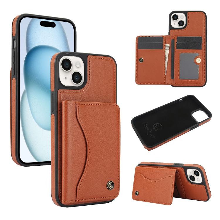 Pour iPhone 15 AwQuer Housse en Cuir à Rabat Horizontal avec Porte-Cartes (Marron)