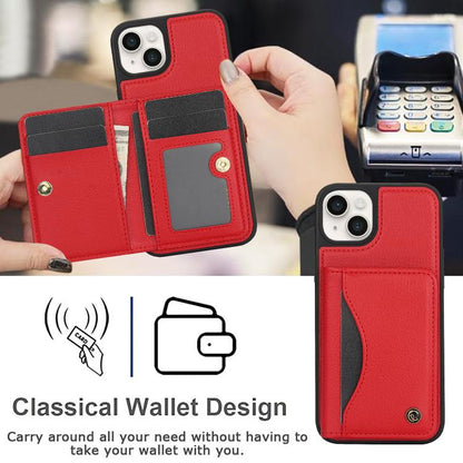 For iPhone 15 AwQuer Horizontal Flip Card Bag Holder Leather Phone Case(Red)