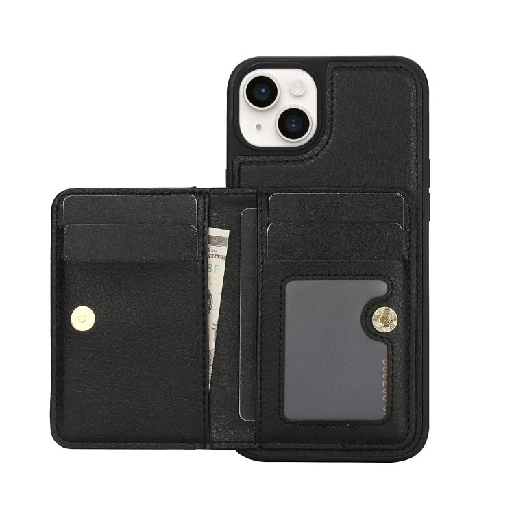For iPhone 15 Plus AwQuer Horizontal Flip Card Bag Holder Leather Phone Case(Black)