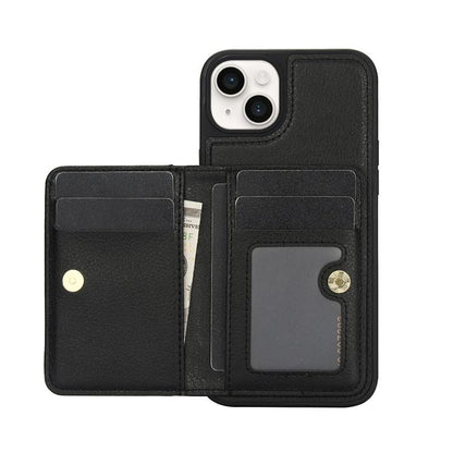 For iPhone 15 Plus AwQuer Horizontal Flip Card Bag Holder Leather Phone Case(Black)