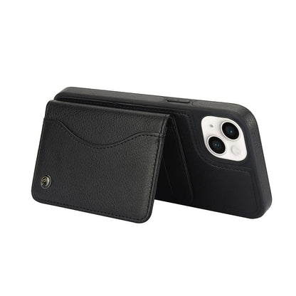 For iPhone 15 Plus AwQuer Horizontal Flip Card Bag Holder Leather Phone Case(Black)