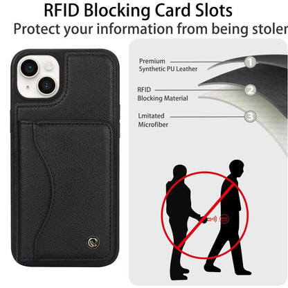 For iPhone 15 Plus AwQuer Horizontal Flip Card Bag Holder Leather Phone Case(Black)