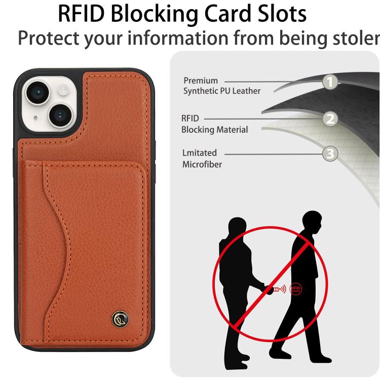 For iPhone 15 Plus AwQuer Horizontal Flip Card Bag Holder Leather Phone Case(Brown)