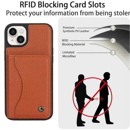 For iPhone 15 Plus AwQuer Horizontal Flip Card Bag Holder Leather Phone Case(Brown)