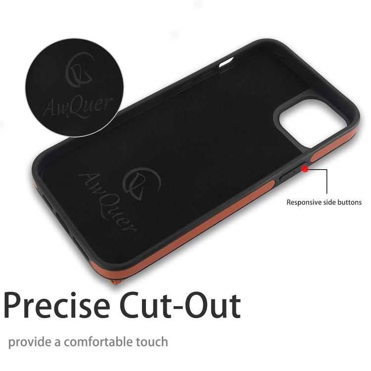 For iPhone 15 Plus AwQuer Horizontal Flip Card Bag Holder Leather Phone Case(Brown)