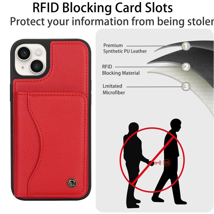 For iPhone 15 Plus AwQuer Horizontal Flip Card Bag Holder Leather Phone Case(Red)