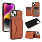 For iPhone 14 Plus AwQuer Horizontal Flip Card Bag Holder Leather Phone Case(Brown)