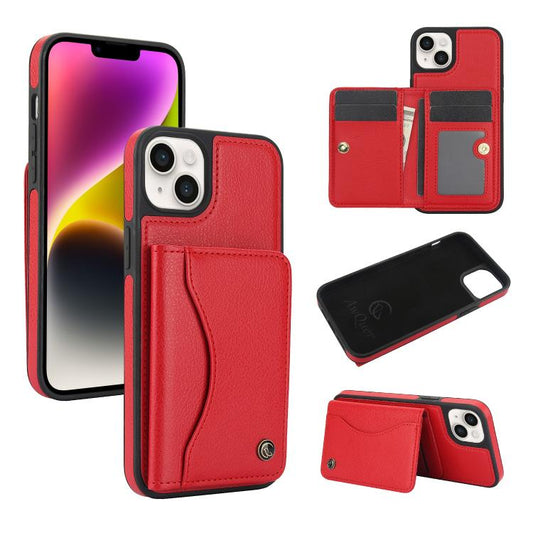 Pour iPhone 14 Plus Étui portefeuille en cuir AwQuer avec porte-cartes à rabat horizontal (rouge)