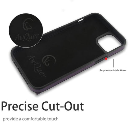 For iPhone 14 / 13 AwQuer Horizontal Flip Card Bag Holder Leather Phone Case(Dark Purple)