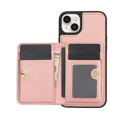 For iPhone 14 / 13 AwQuer Horizontal Flip Card Bag Holder Leather Phone Case(Rose Gold)