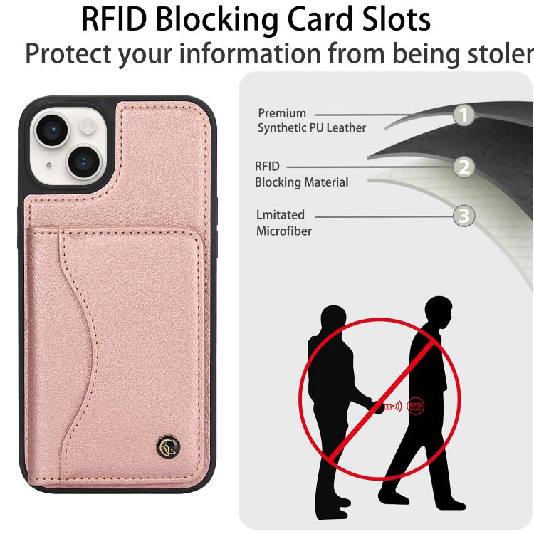 For iPhone 14 / 13 AwQuer Horizontal Flip Card Bag Holder Leather Phone Case(Rose Gold)