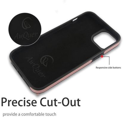 For iPhone 14 / 13 AwQuer Horizontal Flip Card Bag Holder Leather Phone Case(Rose Gold)