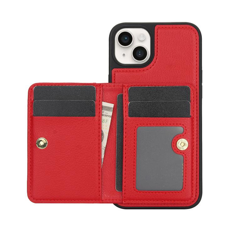 For iPhone 14 / 13 AwQuer Horizontal Flip Card Bag Holder Leather Phone Case(Red)