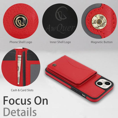 For iPhone 14 / 13 AwQuer Horizontal Flip Card Bag Holder Leather Phone Case(Red)