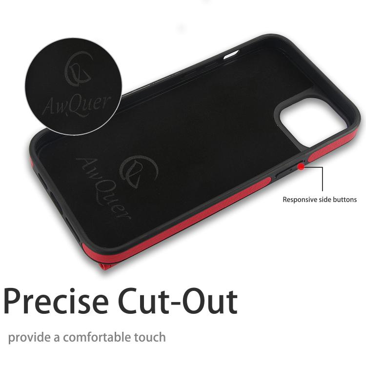 For iPhone 14 / 13 AwQuer Horizontal Flip Card Bag Holder Leather Phone Case(Red)