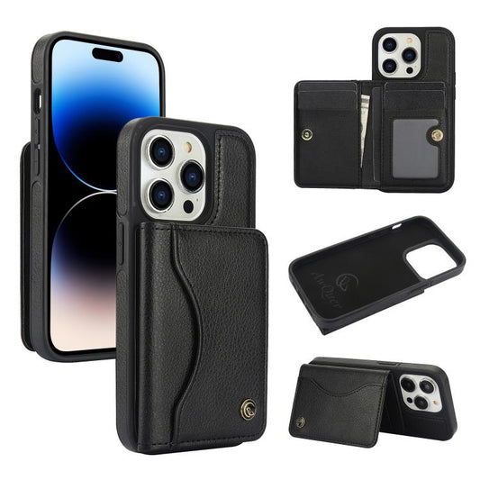 Pour iPhone 14 Pro AwQuer Étui portefeuille en cuir à rabat horizontal avec porte-cartes (noir)