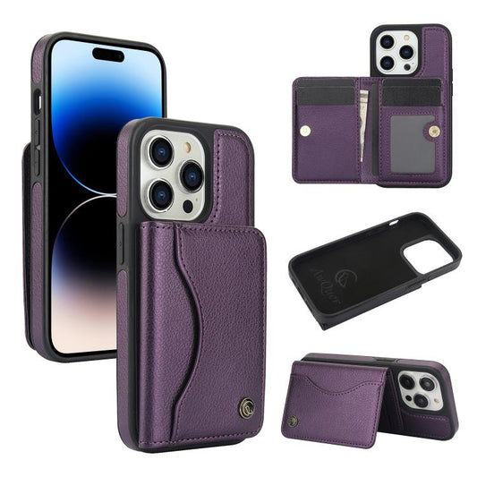 Pour iPhone 14 Pro AwQuer Étui en cuir avec porte-cartes à rabat horizontal (violet foncé)