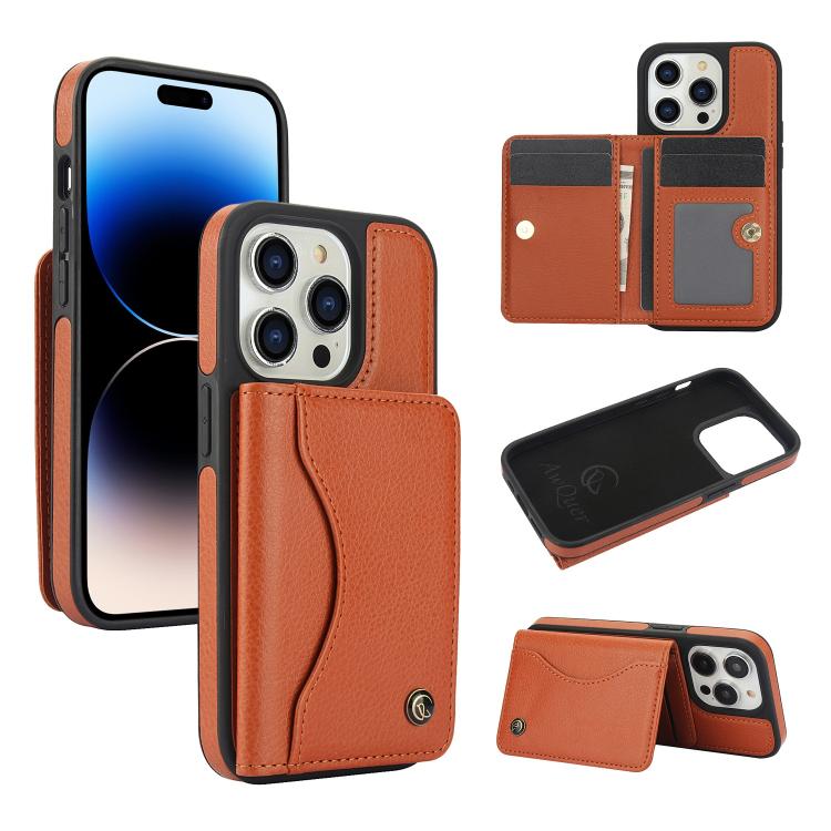 Pour iPhone 14 Pro Max AwQuer Étui de téléphone en cuir avec porte-cartes à rabat horizontal (marron)