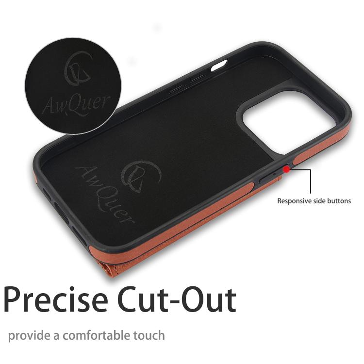 Pour iPhone 14 Pro Max AwQuer Étui de téléphone en cuir avec porte-cartes à rabat horizontal (marron)