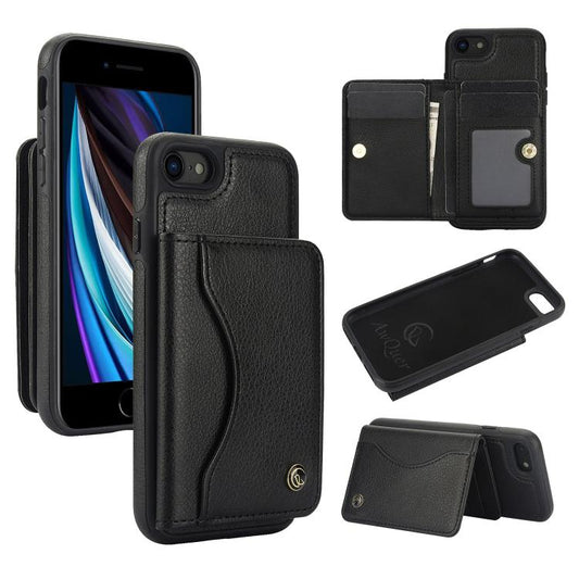For iPhone 7 / 8 / SE 2022 AwQuer Horizontal Flip Card Bag Holder Leather Phone Case(Black)