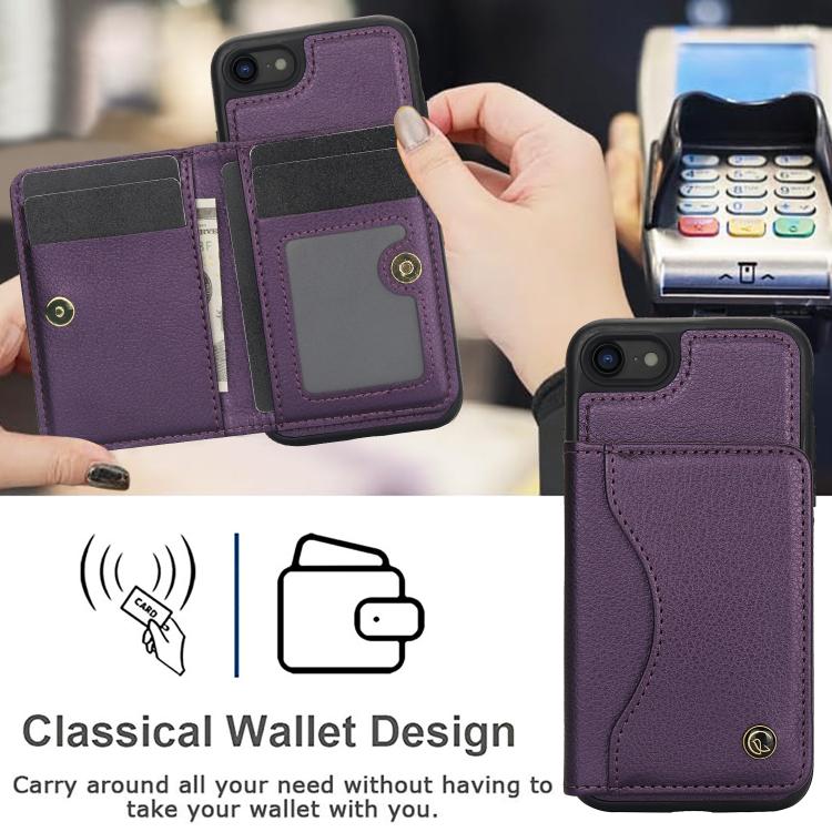 For iPhone 7 / 8 / SE 2022 AwQuer Horizontal Flip Card Bag Holder Leather Phone Case(Dark Purple)