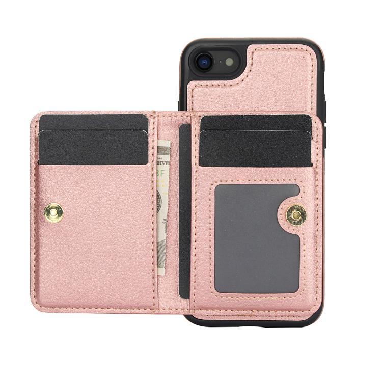 For iPhone 7 / 8 / SE 2022 AwQuer Horizontal Flip Card Bag Holder Leather Phone Case(Rose Gold)