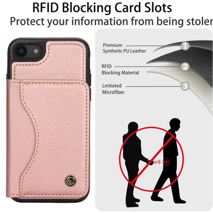 For iPhone 7 / 8 / SE 2022 AwQuer Horizontal Flip Card Bag Holder Leather Phone Case(Rose Gold)