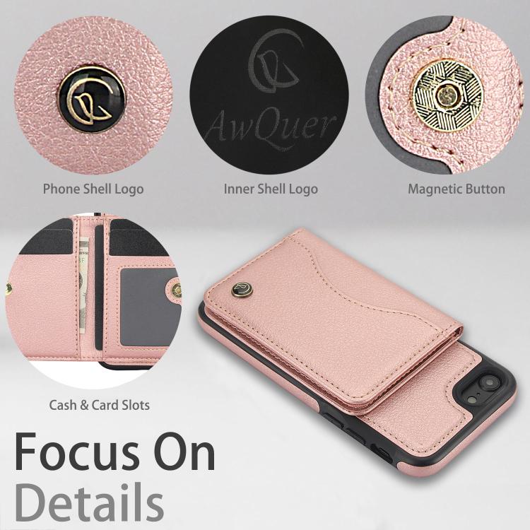For iPhone 7 / 8 / SE 2022 AwQuer Horizontal Flip Card Bag Holder Leather Phone Case(Rose Gold)