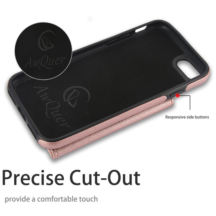 For iPhone 7 / 8 / SE 2022 AwQuer Horizontal Flip Card Bag Holder Leather Phone Case(Rose Gold)