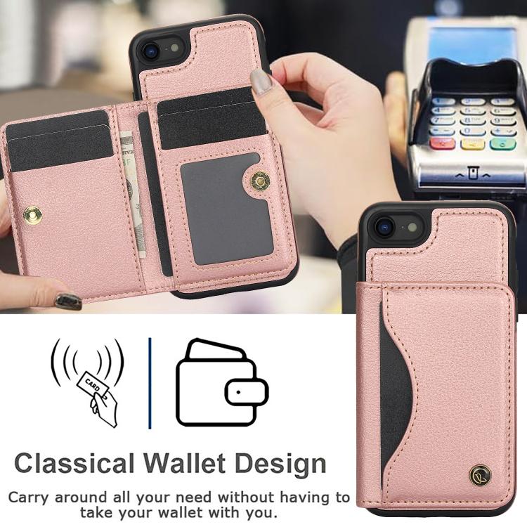 For iPhone 7 / 8 / SE 2022 AwQuer Horizontal Flip Card Bag Holder Leather Phone Case(Rose Gold)