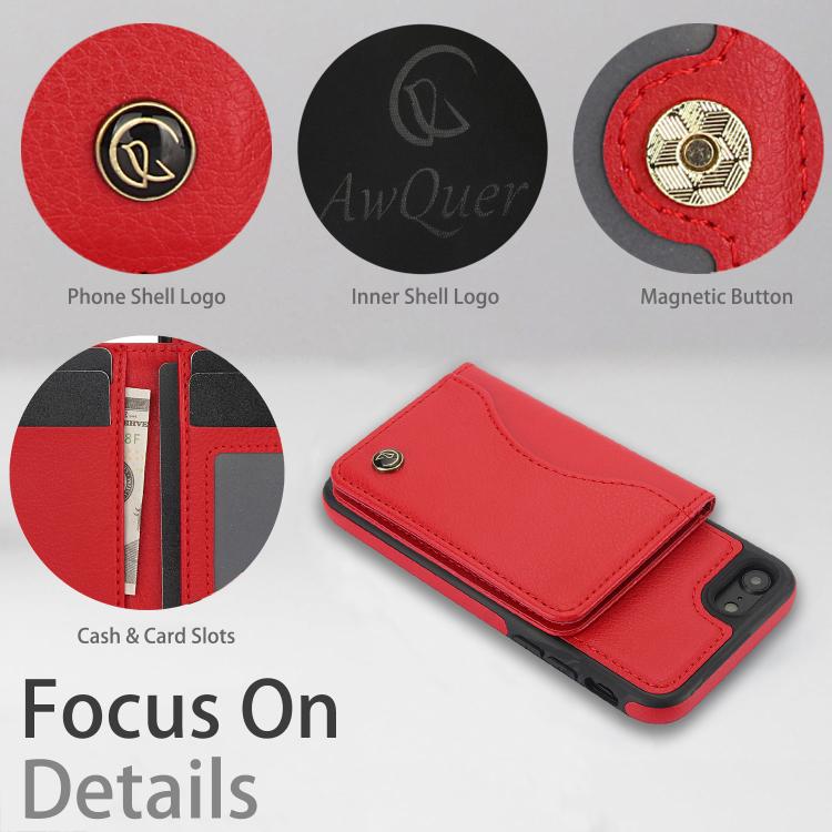 For iPhone 7 / 8 / SE 2022 AwQuer Horizontal Flip Card Bag Holder Leather Phone Case(Red)