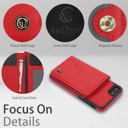 For iPhone 7 / 8 / SE 2022 AwQuer Horizontal Flip Card Bag Holder Leather Phone Case(Red)