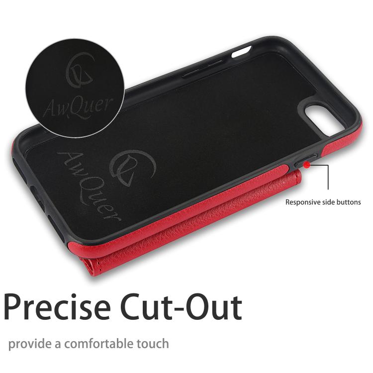 For iPhone 7 / 8 / SE 2022 AwQuer Horizontal Flip Card Bag Holder Leather Phone Case(Red)