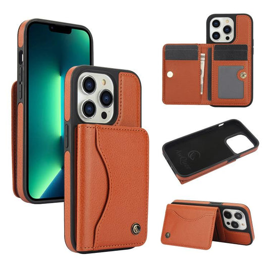 Pour iPhone 13 Pro Max Étui de téléphone en cuir avec porte-cartes à rabat horizontal AwQuer (Marron)