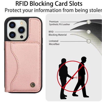 For iPhone 13 Pro AwQuer Horizontal Flip Card Bag Holder Leather Phone Case(Rose Gold)