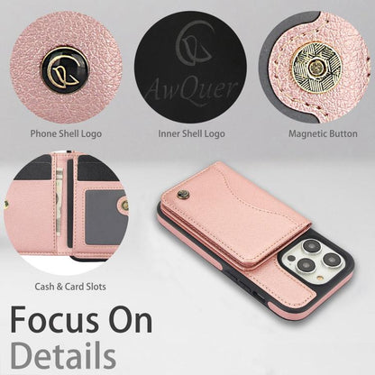 For iPhone 13 Pro AwQuer Horizontal Flip Card Bag Holder Leather Phone Case(Rose Gold)