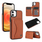 For iPhone 12 / 12 Pro AwQuer Horizontal Flip Card Bag Holder Leather Phone Case(Brown)
